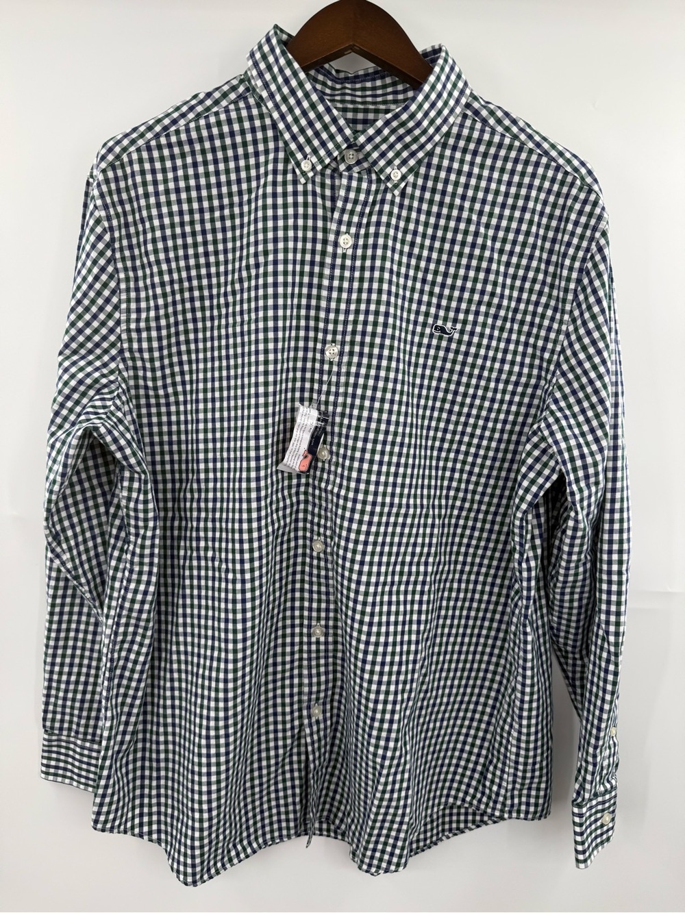Vineyard Vines Starboard Gingham Whale Shirt Mens XL Classic Fit Green 1W000192